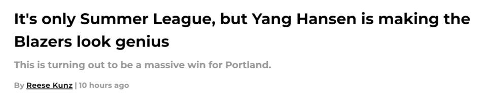 队记称开拓者捡漏杨瀚森:有首轮中段最高上限之一 与克林根互补